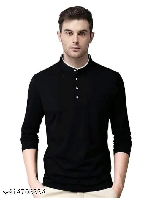 Classic cotton long-sleeved solid t-shirt for men, premium quality, collar design. S: 36in x 26.5in, M: 38in x 27.5in, L: 40in x 28in, XL: 42in x 28.5in, XXL: 44in x 29.5in (India)