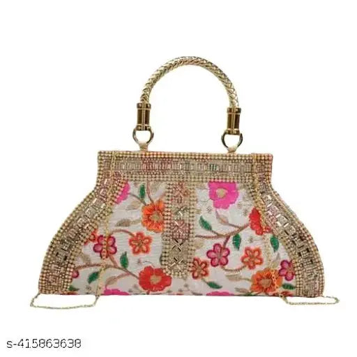 Fashionable PU clutch with embellished net pattern, free size (11in x 5in), Indian-made handbag