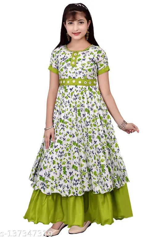 Cotton blend self-design net frock gown for girls, short sleeves, size 3-4 years (India)