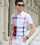 Cotton blend half sleeve printed polo neck T-shirt for men, available in 4 colors: Black, Green, Maroon, Navy Blue. Ideal for Diwali, Holi, or Raksha Bandhan. Comfortable and stylish. Made in India