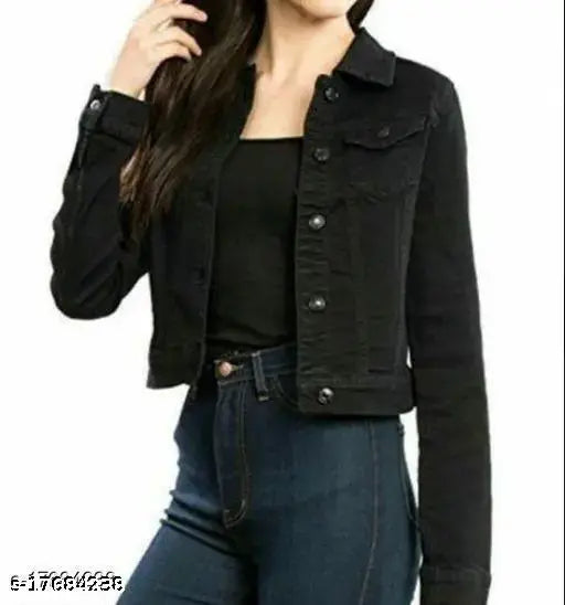 Trendy denim solid cotton full sleeve jacket for women, attractive and classy on fashion-forward model