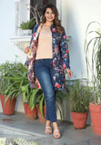 Blue cotton reversible quilted printed women's jacket, lightweight and fashionable, ideal for winter layering