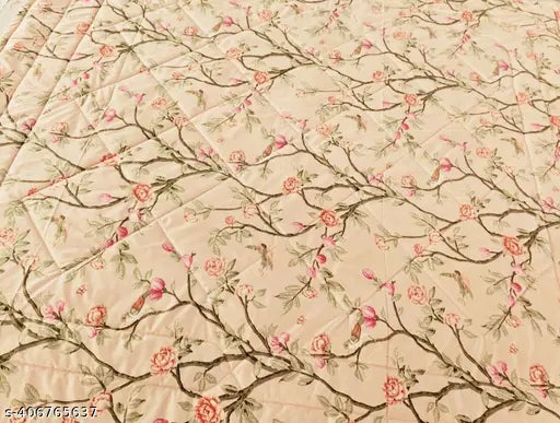 Cotton blend, quilted double bed comforter with printed design, India-made for cozy comfort