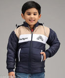 Colorblocked polyester full sleeve zipper hoodie for kids. Stylish and warm winter wear jacket with mesh inserts and side pockets
