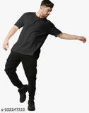 Trending oversize cotton-blend t-shirt, urban and fabulous for men. Solid design, three-quarter sleeves, S-XXXL sizes available. Made in India