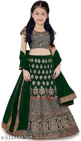 Kids satin lengha choli set, semi-stitched, embroidered, tafetta silk, high-quality embroidery, 4-16 years, India