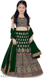 Kids satin lengha choli set, semi-stitched, embroidered, tafetta silk, high-quality embroidery, 4-16 years, India