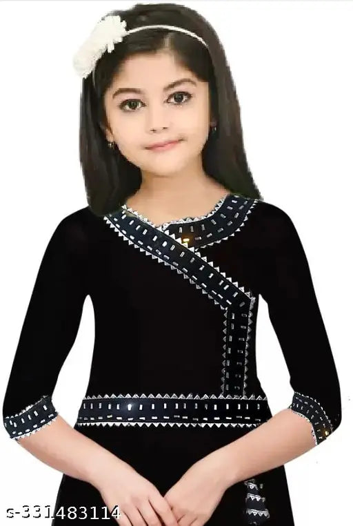 Black Georgette girls maxi dress with silver work, A-line Kurta & dupatta set for Navratri special occasion