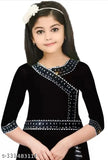 Black Georgette girls maxi dress with silver work, A-line Kurta & dupatta set for Navratri special occasion