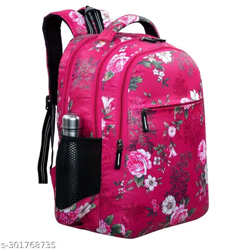 Pink waterproof polyester bag, perfect for school or college students. Stylish and durable with a padded laptop sleeve and multiple pockets. Made by MK Enterprises