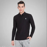 Lycra half-zip polo t-shirt for men, classic fit, available in various solid colors or patterns. Made in India