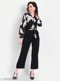 White printed Georgette jumpsuit by Soul Essence, long sleeves, Western style