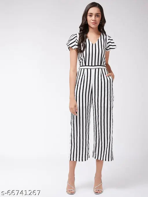 Monochromatic striped polyester jumpsuit for women (India), XS-XL sizes