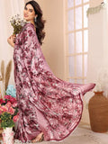 Vibrant floral print chiffon saree with solid net blouse, Indian-origin Bollywood style