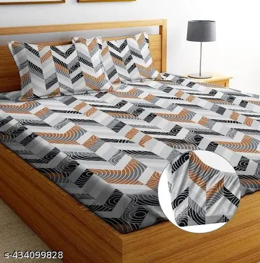 Luxurious Glace cotton king size bedsheet, super soft & breathable, ethnically patterned with 2 pillow covers, ideal for AC rooms, all-season use