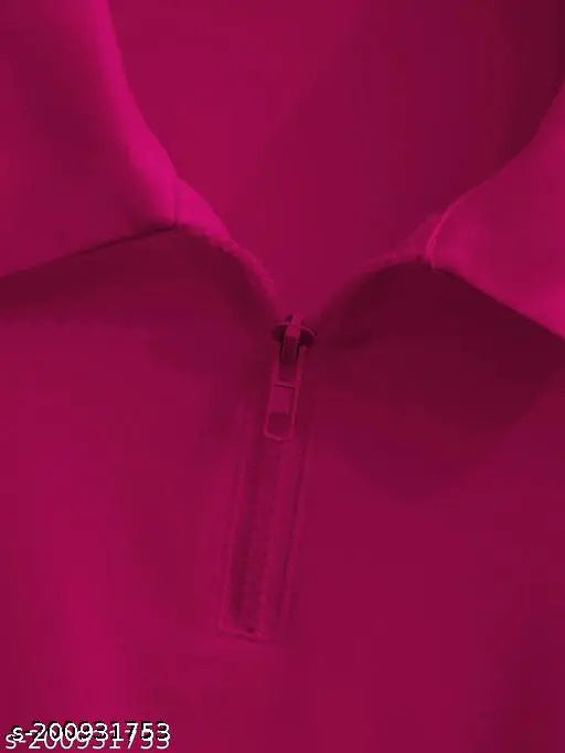 Cotton BF Collar zip T-shirt, solid pattern, short sleeves, XS to XXXXL sizes available