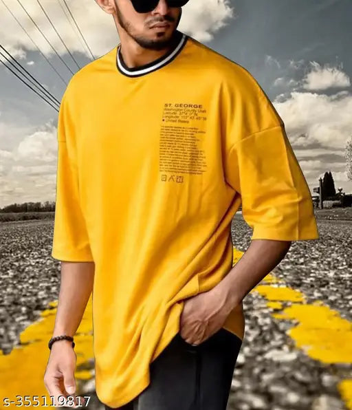 Classy fashionable men's cotton blend t-shirt, three-quarter sleeves with printed design, available in sizes S to XXL