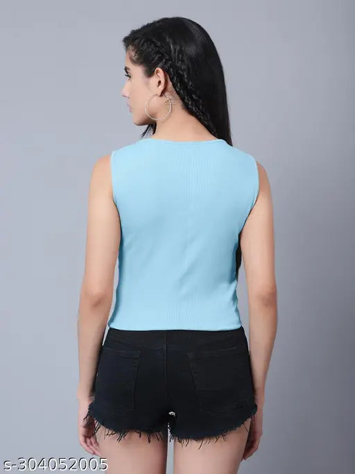 Trendy cotton crop top tank for women, ribbed style, beachwear-friendly from HiloRill (India)