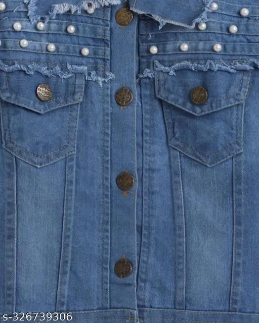 Denim kids girls jacket 'light moti', solid pattern for 4-12 years old