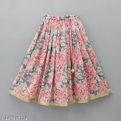 Sleeveless crepe lehenga choli set with dupion silk and net duppatta, floral printed for girls aged 0-12 years