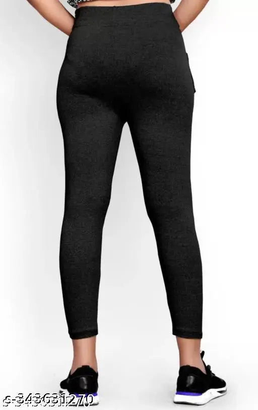 Cotton blend solid ankle type pocket jeggings for outdoor and casual wear, breathable, soft, and stretchy fabric. Sizes available from XS (26 inch waist) to Free (34 inch waist). Made in India