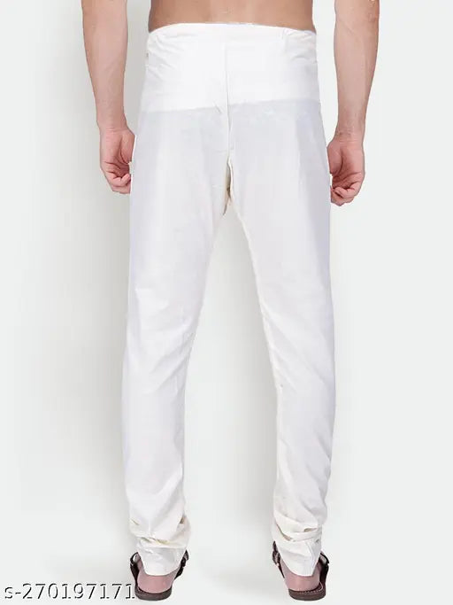 White cotton drawstring pajama for men, vintage style above-knee length from premium collection