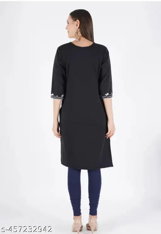 Multicolor, embroidered woolen kurti/kurta with three-quarter sleeves. Indian handwork Kashmiri design for women and girls, great for parties or home