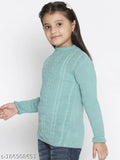 Green acrylic full sleeve skiwie for girls, solid design and cosy fit for winter wardrobe