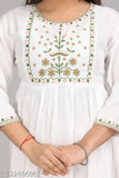 White rayon embroidery malti, three-quarter sleeve top with intricate Indian embroidery pattern