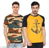 Men's cotton blend round neck T-shirt, printed pattern, short sleeves, size S (37 in chest, 25 in length). Casual wear on display