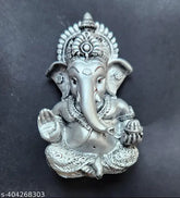 Silver-plated antique Mukut Ganesha (3.5in), versatile home decor, car dashboard ornament, or gift for celebrations. Indian artisan crafted, 2x2 inches, symbolizing prosperity and good fortune
