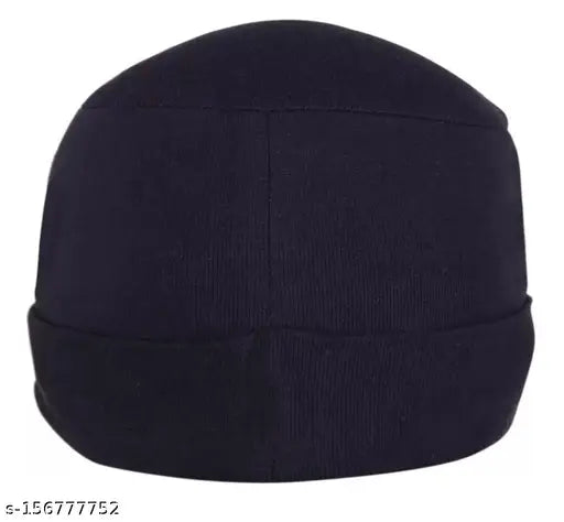 Striped cotton skull cap with short visor, India-origin fashionable headwear