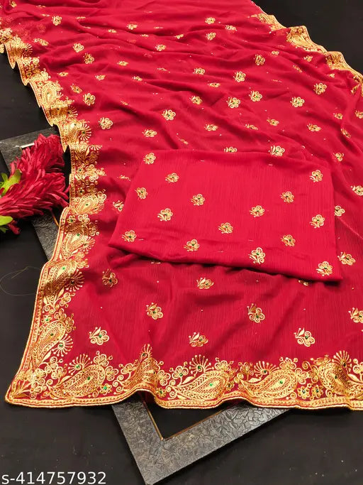 Heavy Georgette saree with diamond stone embroidery, full-length Indian beauty