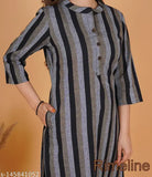 Cotton striped kurti with one pocket, three-quarter sleeves, available in sizes S, M, L. Perfect for daily wear, office, or any occasion. High-quality cotton fabric keeps you cool and dry during summer. Made in India