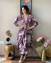 Rayon printed combo three-quarter sleeve kurtis, trendy graceful Indian fashion