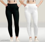 Elegant Lycra jeggings pack of 2 in solid patterns, women's jeggings from India