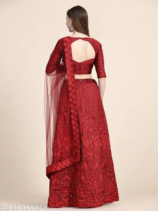 Stunning taffeta silk flared semi-stitched net lehenga Choli with embroidered top and dupatta, free size (Lehenga: 44in/112cm waist, 42in/107cm length; Dupatta: 2in/5cm length), Indian origin