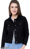 Trendy Indian-made denim jacket for women/girls in solid color, long sleeves, and regular collar