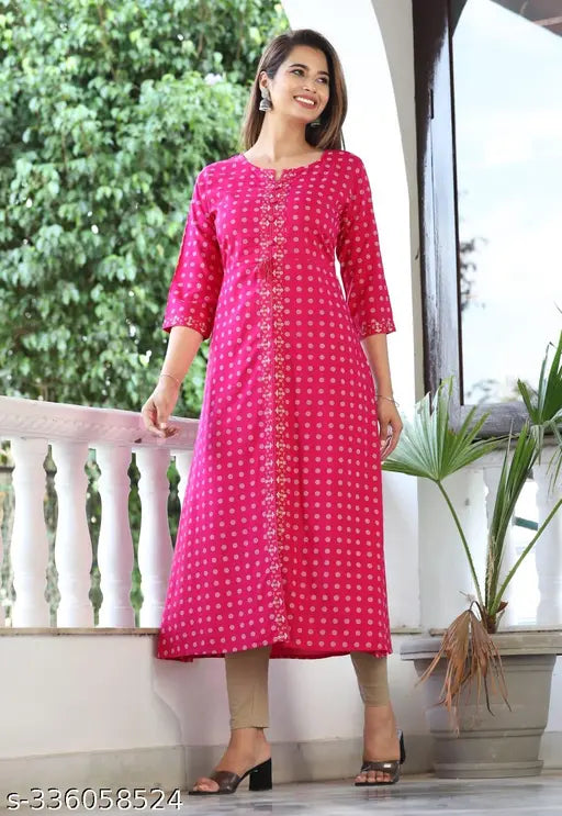 Rayon a-line kurta, printed combo, three-quarter sleeves, Indian fashion for M, L, XL, XXL, XXXL