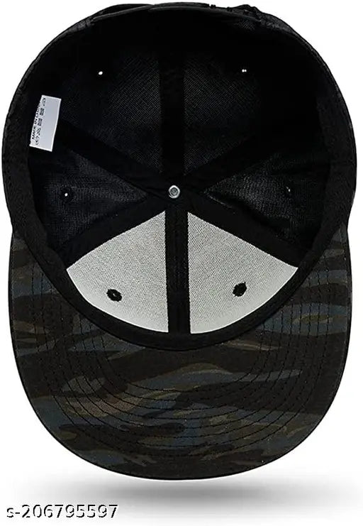 Black cotton adjustable strap snapback cap, unisex design for men and women's sports and summer activities. Quick-dry, water-repellent fabric. Hand wash only