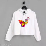 Lycra butterfly design crop top for girls and women, full-sleeve graphic print on pink background