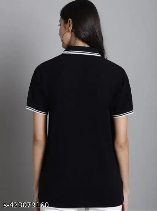 Women's solid polo t-shirt, short sleeve polyester, solid pattern, size M (bust 39in, length 26in), made in India
