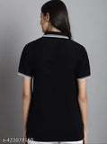 Women's solid polo t-shirt, short sleeve polyester, solid pattern, size M (bust 39in, length 26in), made in India