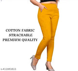 Stretchable cotton pants for women, latest fashion in solid color, India origin