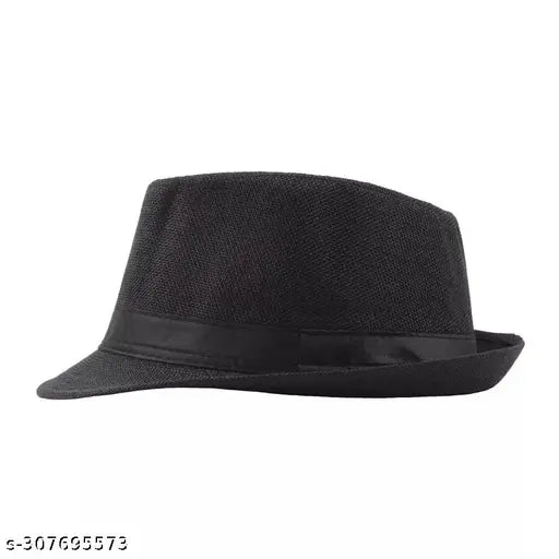 Black straw trilby/fedora hat, Khaki, stylish men's accessory with brand logo pattern, packable and foldable