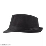 Black straw trilby/fedora hat, Khaki, stylish men's accessory with brand logo pattern, packable and foldable