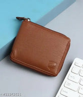 Stylish faux leather men's wallet, solid brown, 2 compartments, free size (10x12cm), made in India