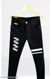 Black denim men's floral print cotton jeans (N), size 28/30 (28in/30in waist, 39in length)