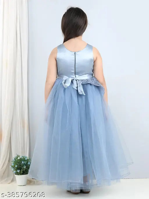 Grey embellished net party dress for girls aged 1-3 years, featuring balloon motifs and Indian origin