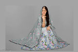 Embroidered cotton Lehenga Choli, semi-stitched with long sleeves, available in multiple sizes and net dupatta. Indian wedding kids' ethnic wear on display rack